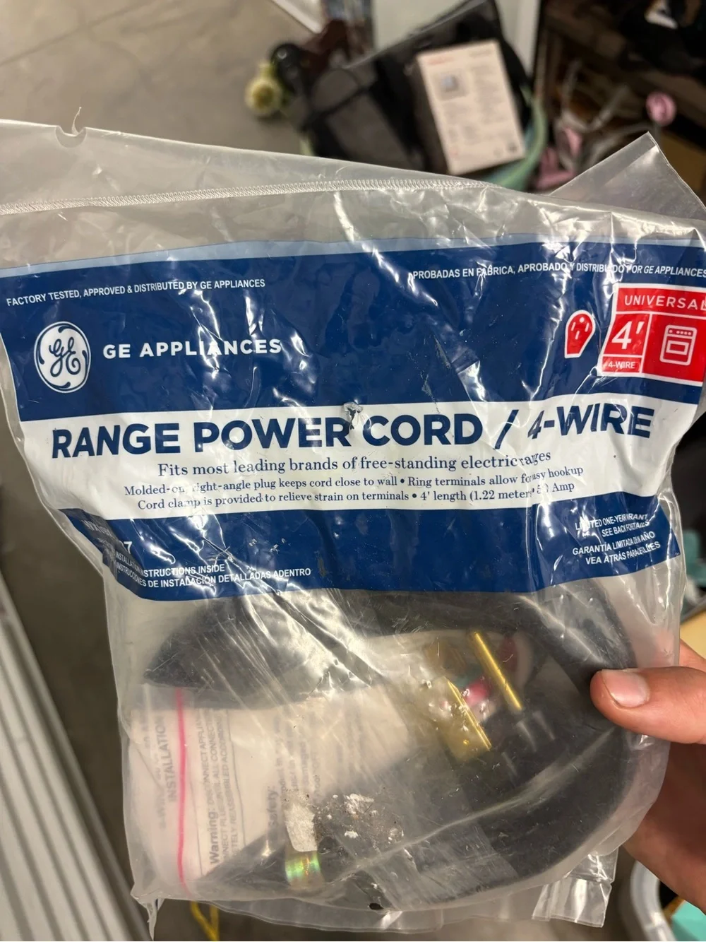 GE Range Power Cord 4-Wire 4 ft Black 125/250V Electric Oven/Stove WX09X10037